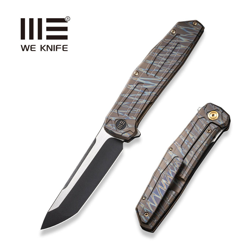 WEKNIFE Shadowfire Flipper Knife Tiger Stripe Pattern Flamed Titanium Handle (3.97" Black Stonewashed CPM 20CV Blade, Satin Flat) WE22035-4