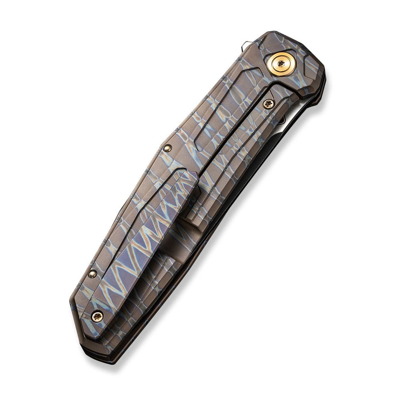 WEKNIFE Shadowfire Flipper Knife Tiger Stripe Pattern Flamed Titanium Handle (3.97" Black Stonewashed CPM 20CV Blade, Satin Flat) WE22035-4