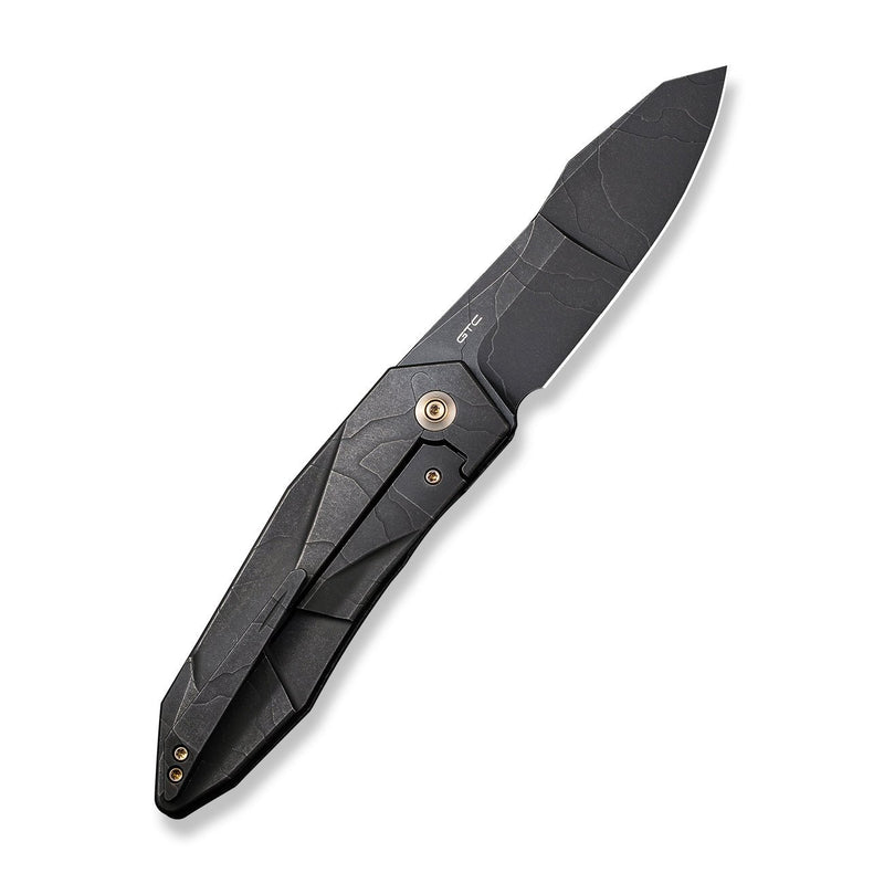 WEKNIFE Solid Flipper Knife Black Stonewashed With Etching Pattern Titanium Integral Handle (3.88" Black Stonewashed With Etching Pattern CPM 20CV Blade) WE22028-5