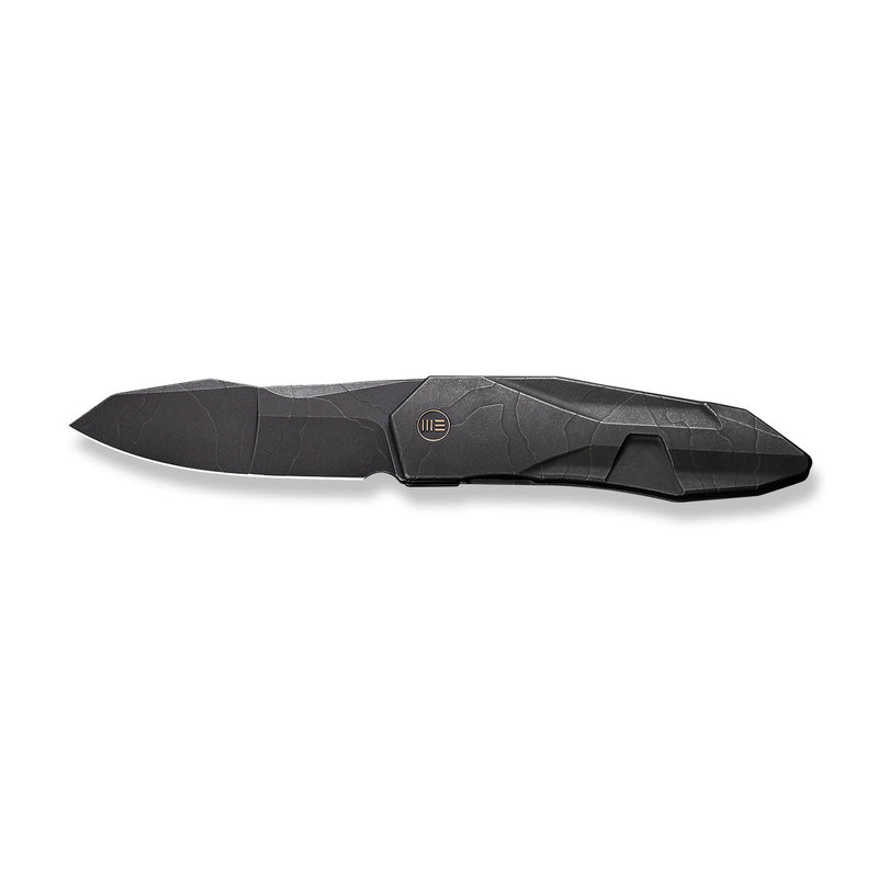 WEKNIFE Solid Flipper Knife Black Stonewashed With Etching Pattern Titanium Integral Handle (3.88" Black Stonewashed With Etching Pattern CPM 20CV Blade) WE22028-5