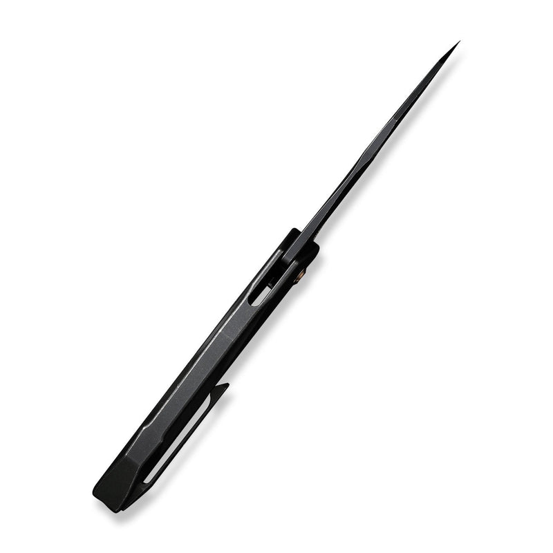 WEKNIFE Solid Flipper Knife Black Stonewashed With Etching Pattern Titanium Integral Handle (3.88" Black Stonewashed With Etching Pattern CPM 20CV Blade) WE22028-5