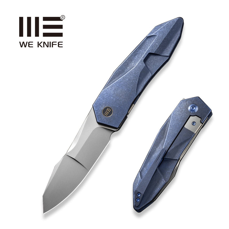 WEKNIFE Solid Flipper Knife Blue Titanium Integral Handle (3.88" Polished Bead Blasted CPM 20CV Blade) WE22028-4