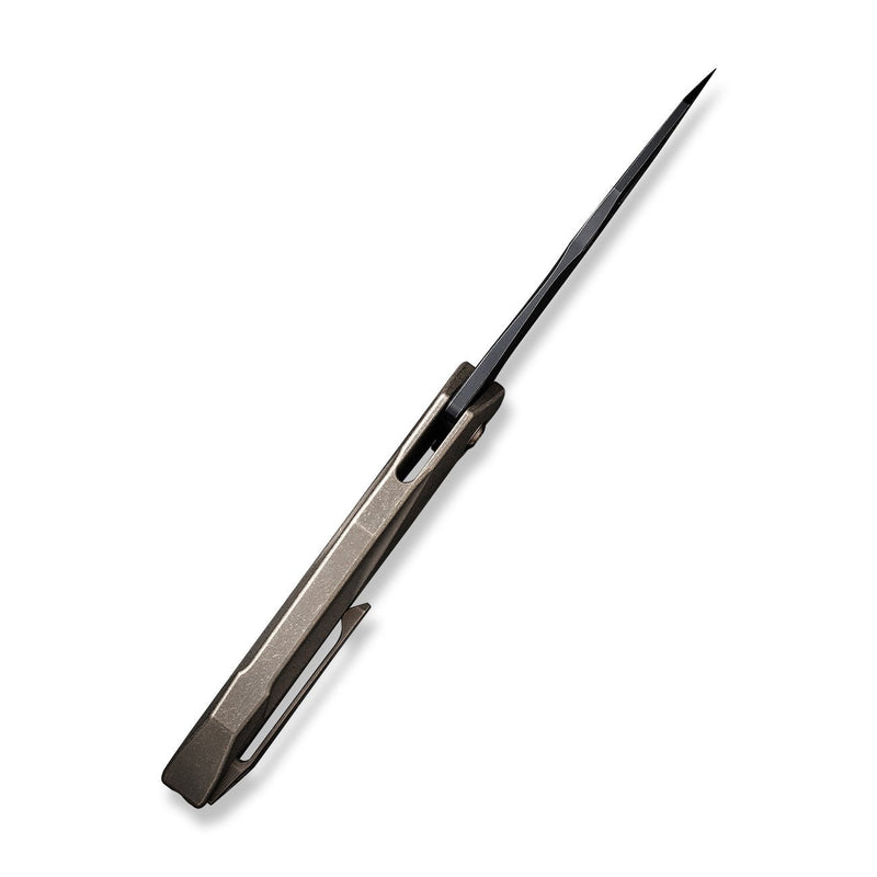 WEKNIFE Solid Flipper Knife Bronze Titanium Integral Handle (3.88" Black Stonewashed CPM 20CV Blade) WE22028-3