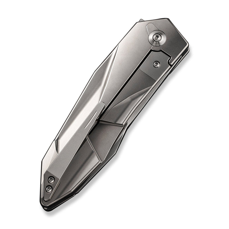 WEKNIFE Solid Flipper Knife Polished Bead Blasted Titanium Integral Handle (3.88" Polished Bead Blasted CPM 20CV Blade) WE22028-2