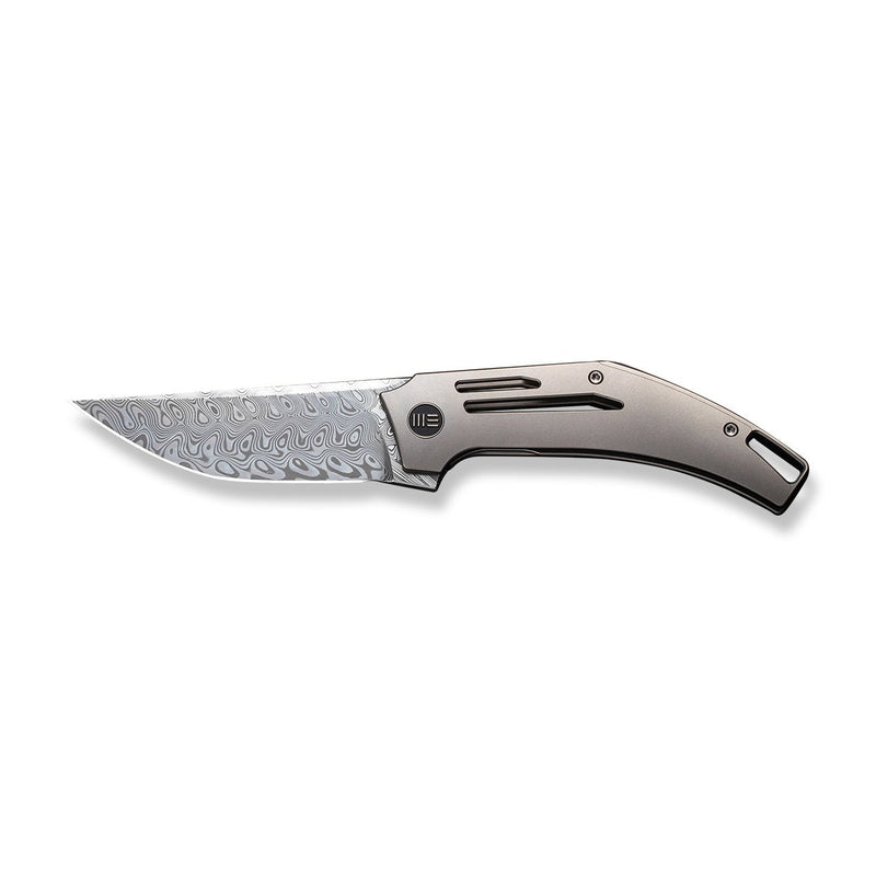 WEKNIFE Speedliner Flipper Knife Gray Titanium Handle (3.39" Hakkapella Damasteel Blade) WE22045C-DS1