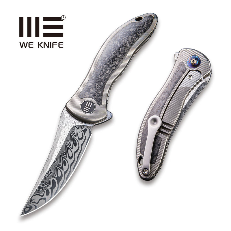 WEKNIFE Synergy2 Flipper Knife Titanium Integral Handle With Carbon Fibre Inlay (3.49" Hakkapella Damasteel Blade) 912CF-DS1