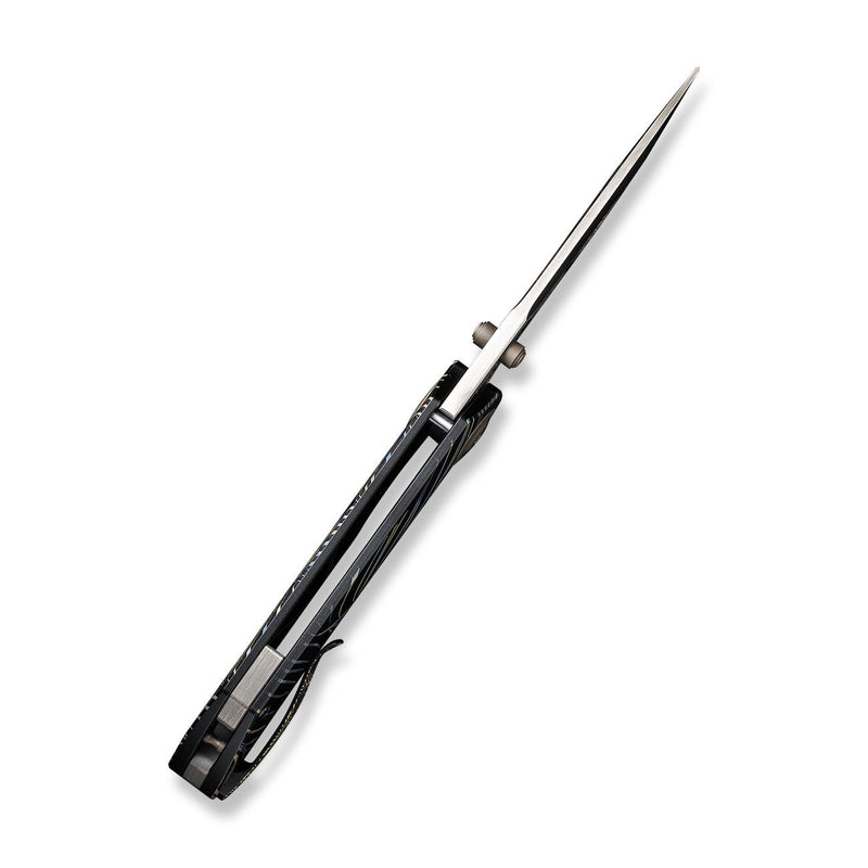 WEKNIFE Thug XL Thumb Stud Knife Black With Laser Pattern Titanium Handle (3.35" Hand Polished Satin CPM 20CV Blade) WE20028D-4