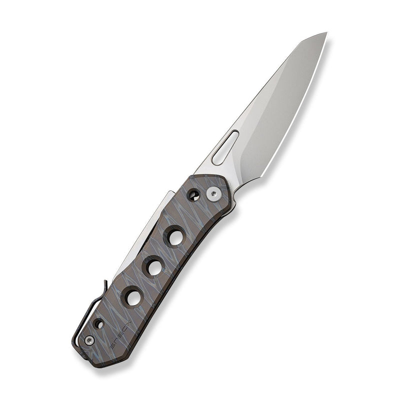 WEKNIFE Vision R Manual Thumb Knife Tiger Stripe Pattern Flamed Titanium Handle (3.54" Silver Bead Blasted CPM 20CV Blade) WE21031-6