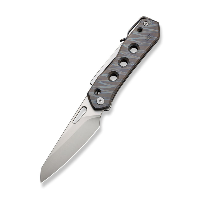 WEKNIFE Vision R Manual Thumb Knife Tiger Stripe Pattern Flamed Titanium Handle (3.54" Silver Bead Blasted CPM 20CV Blade) WE21031-6