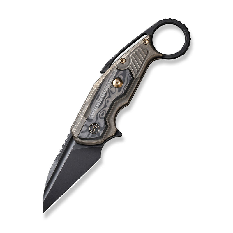 WEKNIFE Yardbird Flipper & Button Lock Knife Bronze Titanium Handle With Rose Carbon Fiber Inlay (2.44" Black Stonewashed CPM 20CV Blade) WE22021-2