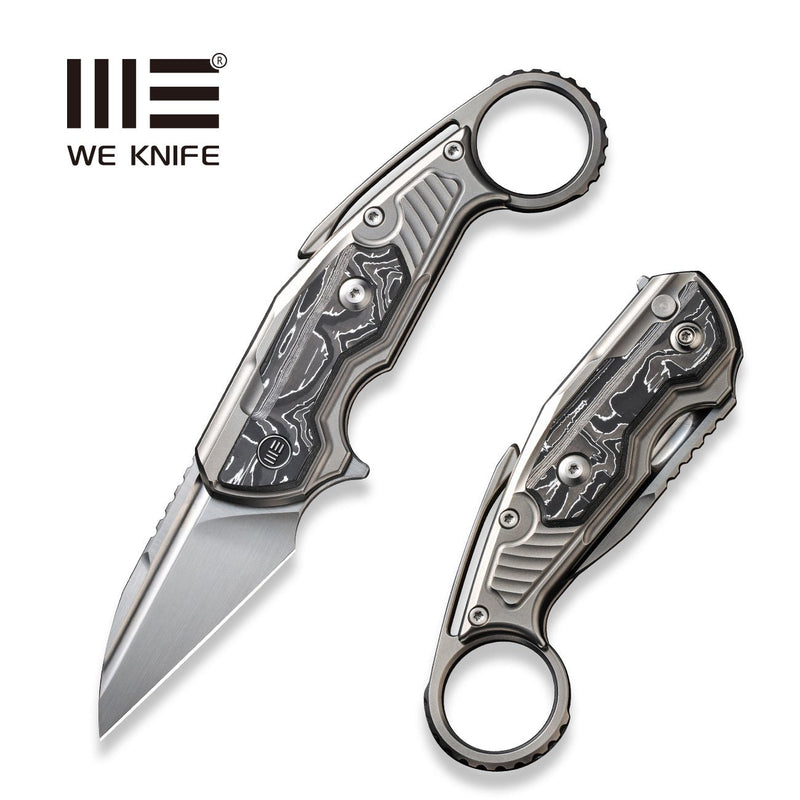 WEKNIFE Yardbird Flipper & Button Lock Knife Polished Bead Blasted Titanium Handle With Aluminum Foil Carbon Fiber Inlay (2.44" Hand Rubbed Satin CPM 20CV Blade) WE22021-3