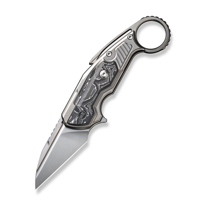 WEKNIFE Yardbird Flipper & Button Lock Knife Polished Bead Blasted Titanium Handle With Aluminum Foil Carbon Fiber Inlay (2.44" Hand Rubbed Satin CPM 20CV Blade) WE22021-3