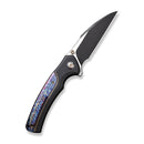 WEKNIFE Ziffius Button Lock Knife Black Titanium Handle With Flamed Titanium Integral Spacer (3.7" Black Stonewashed CPM 20CV Blade, Satin Flat) WE22024D-1