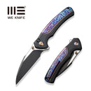 WEKNIFE Ziffius Button Lock Knife Black Titanium Handle With Flamed Titanium Integral Spacer (3.7" Black Stonewashed CPM 20CV Blade, Satin Flat) WE22024D-1