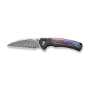 WEKNIFE Ziffius Button Lock Knife Black Titanium Handle With Flamed Titanium Integral Spacer (3.7" Hakkapella Damasteel Blade) WE22024D-DS1