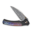 WEKNIFE Ziffius Button Lock Knife Black Titanium Handle With Flamed Titanium Integral Spacer (3.7" Hakkapella Damasteel Blade) WE22024D-DS1