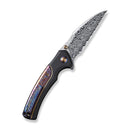 WEKNIFE Ziffius Button Lock Knife Black Titanium Handle With Flamed Titanium Integral Spacer (3.7" Hakkapella Damasteel Blade) WE22024D-DS1