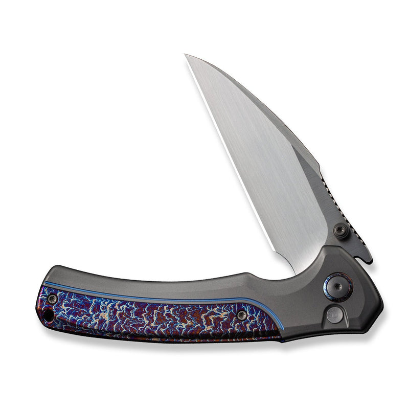 WEKNIFE Ziffius Flipper & Thumb Stud & Button Lock Knife Gray Titanium Handle With Flamed Titanium Integral Spacer (3.7" Hand Rubbed Satin CPM 20CV Blade) WE22024D-4