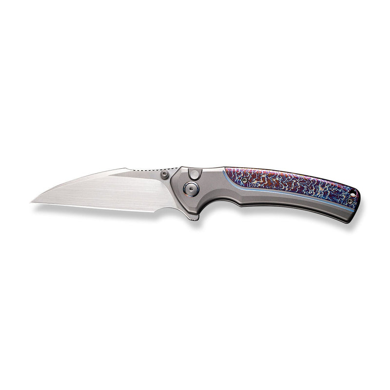 WEKNIFE Ziffius Flipper & Thumb Stud & Button Lock Knife Gray Titanium Handle With Flamed Titanium Integral Spacer (3.7" Hand Rubbed Satin CPM 20CV Blade) WE22024D-4