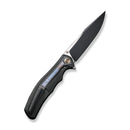 WEKNIFE Zonda Flipper Knife Black Titanium Handle With Twill Carbon Fiber & Flamed Titanium Inlay (4.05" Black Stonewashed CPM 20CV Blade, Satin Flat) WE22016-1